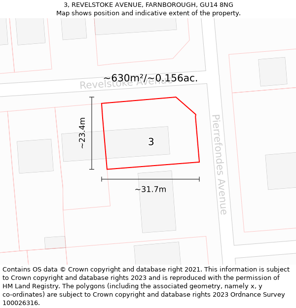 3, REVELSTOKE AVENUE, FARNBOROUGH, GU14 8NG: Plot and title map