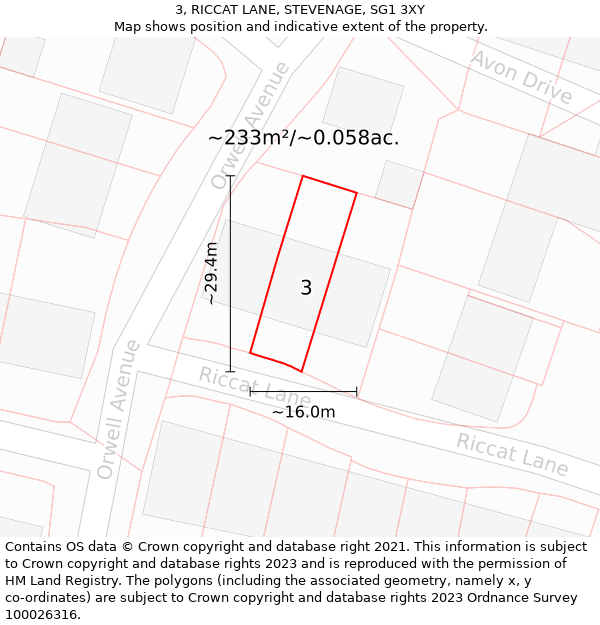 3, RICCAT LANE, STEVENAGE, SG1 3XY: Plot and title map