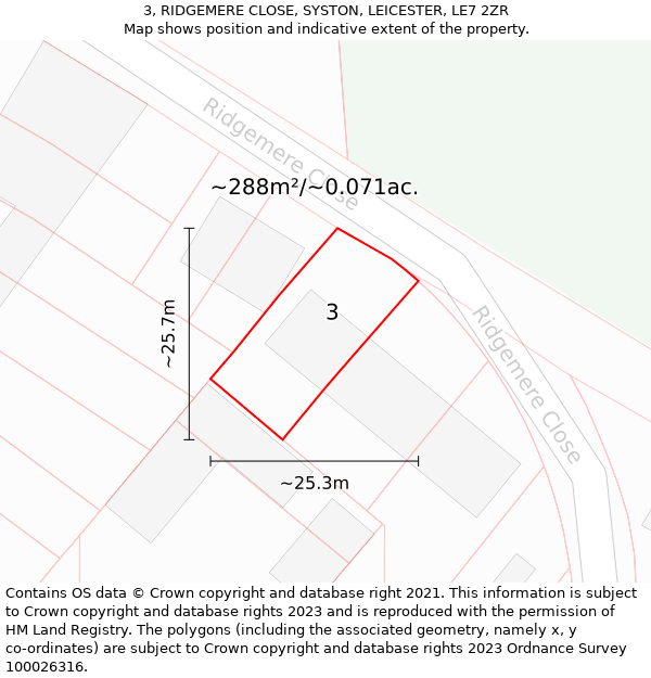 3, RIDGEMERE CLOSE, SYSTON, LEICESTER, LE7 2ZR: Plot and title map