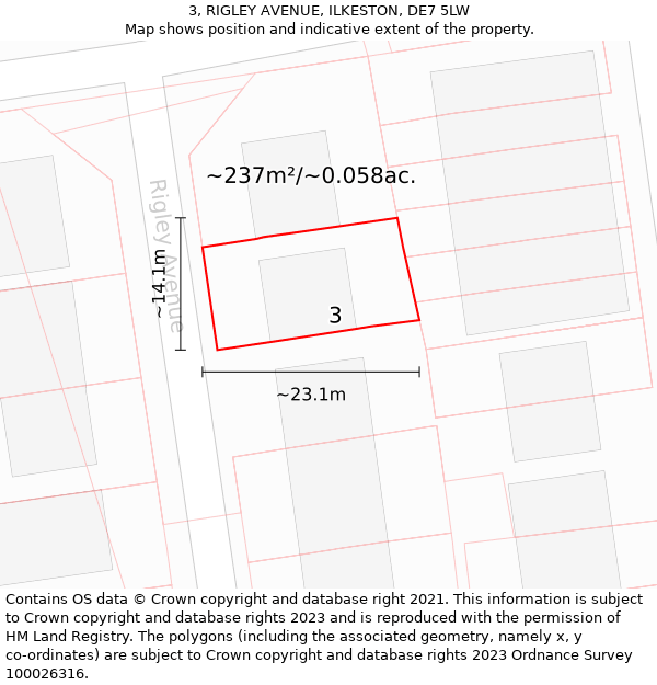 3, RIGLEY AVENUE, ILKESTON, DE7 5LW: Plot and title map