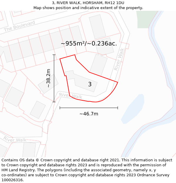 3, RIVER WALK, HORSHAM, RH12 1DU: Plot and title map