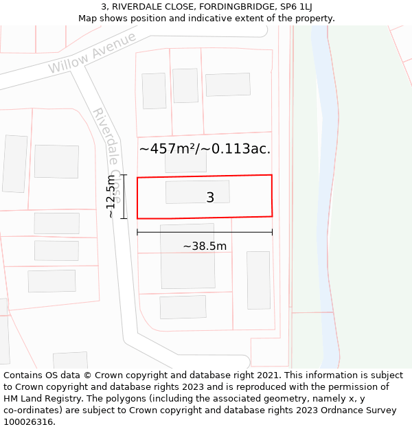 3, RIVERDALE CLOSE, FORDINGBRIDGE, SP6 1LJ: Plot and title map