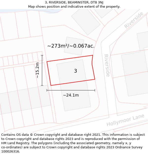 3, RIVERSIDE, BEAMINSTER, DT8 3NJ: Plot and title map