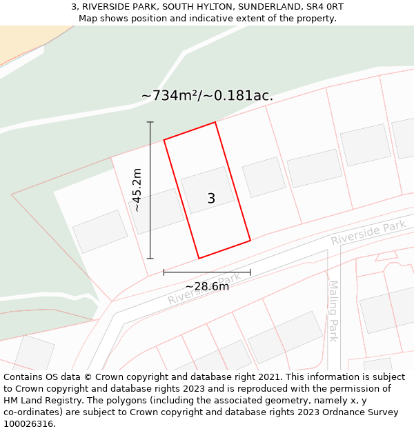 3, RIVERSIDE PARK, SOUTH HYLTON, SUNDERLAND, SR4 0RT: Plot and title map