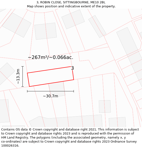 3, ROBIN CLOSE, SITTINGBOURNE, ME10 2BL: Plot and title map