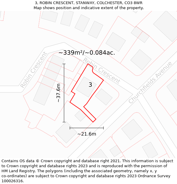 3, ROBIN CRESCENT, STANWAY, COLCHESTER, CO3 8WR: Plot and title map