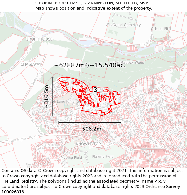 3, ROBIN HOOD CHASE, STANNINGTON, SHEFFIELD, S6 6FH: Plot and title map