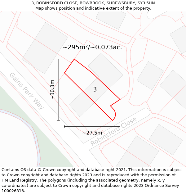 3, ROBINSFORD CLOSE, BOWBROOK, SHREWSBURY, SY3 5HN: Plot and title map