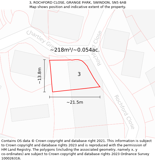 3, ROCHFORD CLOSE, GRANGE PARK, SWINDON, SN5 6AB: Plot and title map