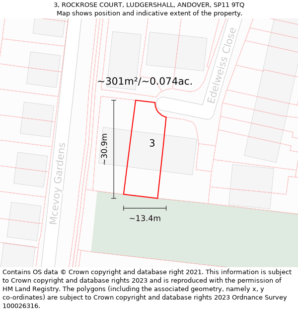 3, ROCKROSE COURT, LUDGERSHALL, ANDOVER, SP11 9TQ: Plot and title map
