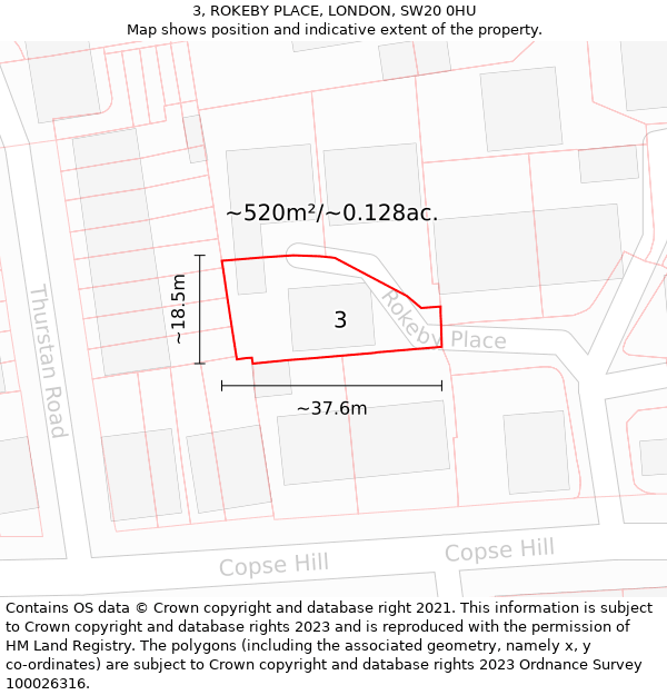 3, ROKEBY PLACE, LONDON, SW20 0HU: Plot and title map