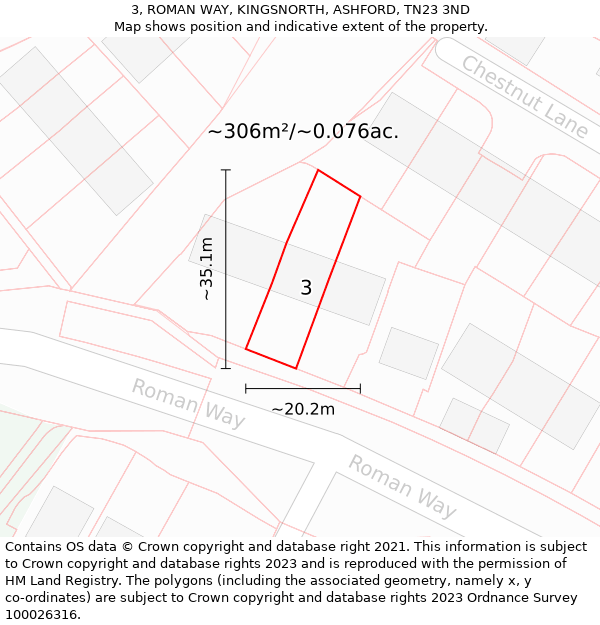 3, ROMAN WAY, KINGSNORTH, ASHFORD, TN23 3ND: Plot and title map