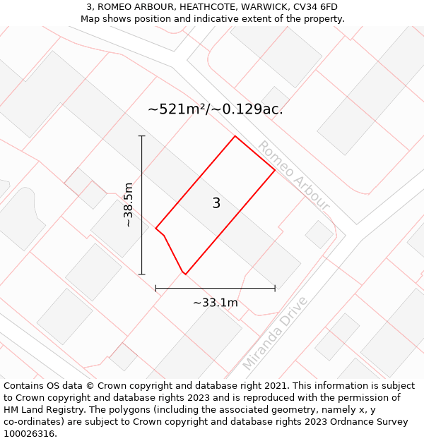 3, ROMEO ARBOUR, HEATHCOTE, WARWICK, CV34 6FD: Plot and title map