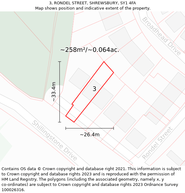 3, RONDEL STREET, SHREWSBURY, SY1 4FA: Plot and title map