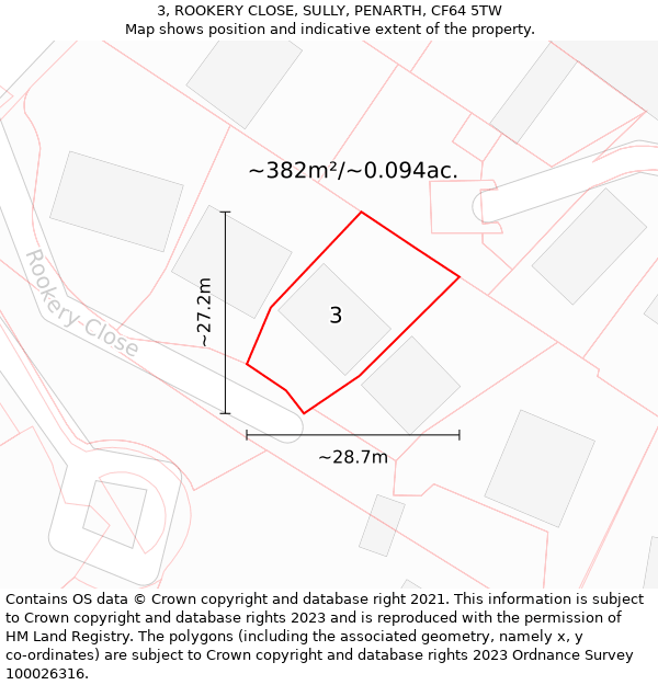 3, ROOKERY CLOSE, SULLY, PENARTH, CF64 5TW: Plot and title map