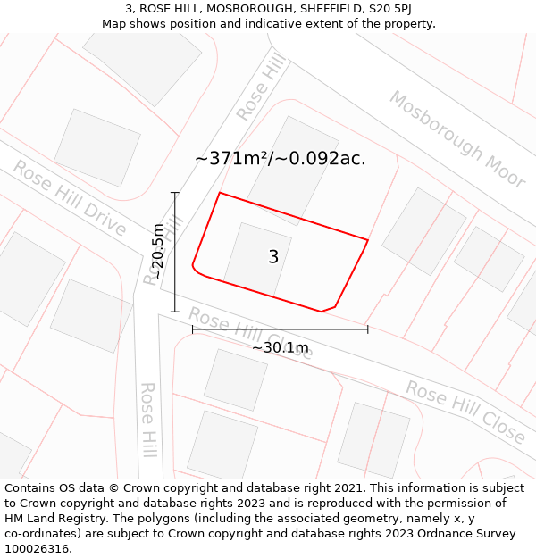 3, ROSE HILL, MOSBOROUGH, SHEFFIELD, S20 5PJ: Plot and title map