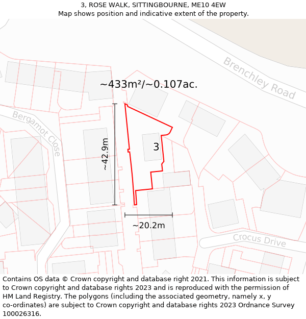 3, ROSE WALK, SITTINGBOURNE, ME10 4EW: Plot and title map