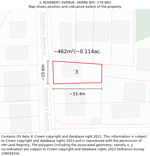 3, ROSEBERY AVENUE, HERNE BAY, CT6 6RU: Plot and title map