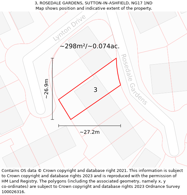 3, ROSEDALE GARDENS, SUTTON-IN-ASHFIELD, NG17 1ND: Plot and title map