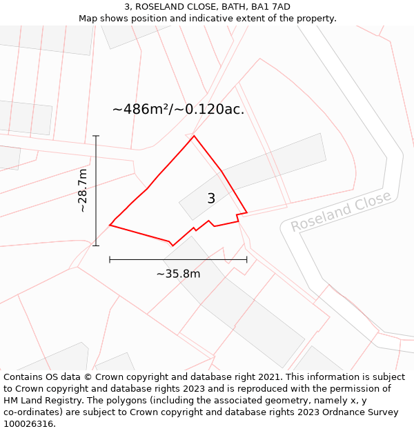 3, ROSELAND CLOSE, BATH, BA1 7AD: Plot and title map