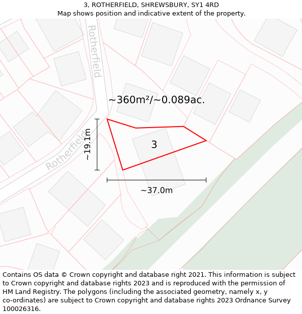 3, ROTHERFIELD, SHREWSBURY, SY1 4RD: Plot and title map