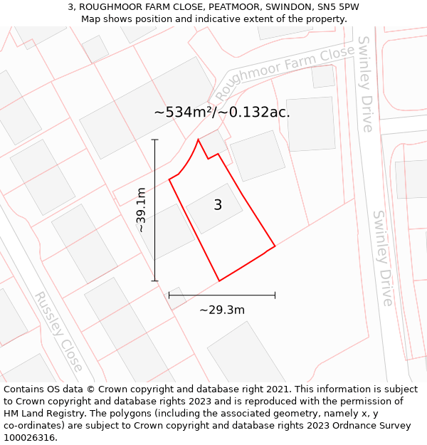 3, ROUGHMOOR FARM CLOSE, PEATMOOR, SWINDON, SN5 5PW: Plot and title map