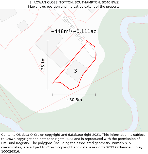 3, ROWAN CLOSE, TOTTON, SOUTHAMPTON, SO40 8WZ: Plot and title map