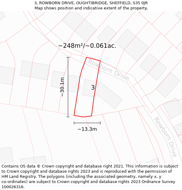 3, ROWBORN DRIVE, OUGHTIBRIDGE, SHEFFIELD, S35 0JR: Plot and title map