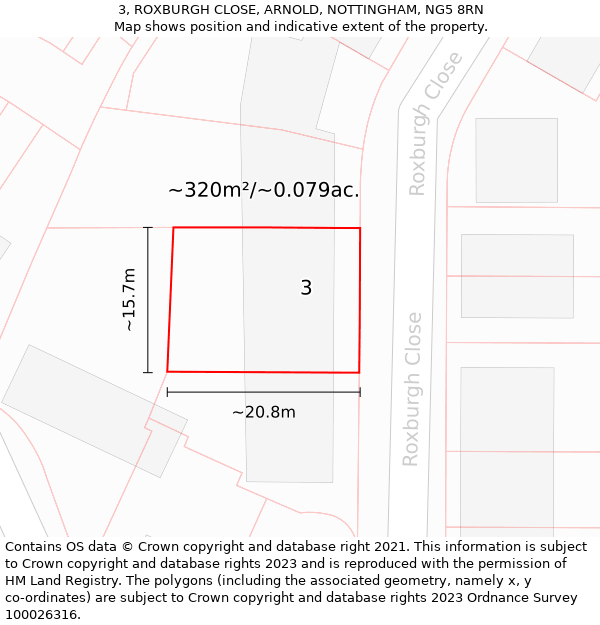 3, ROXBURGH CLOSE, ARNOLD, NOTTINGHAM, NG5 8RN: Plot and title map