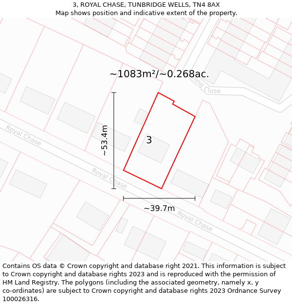 3, ROYAL CHASE, TUNBRIDGE WELLS, TN4 8AX: Plot and title map