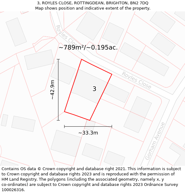 3, ROYLES CLOSE, ROTTINGDEAN, BRIGHTON, BN2 7DQ: Plot and title map