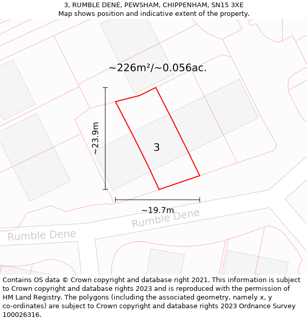 3, RUMBLE DENE, PEWSHAM, CHIPPENHAM, SN15 3XE: Plot and title map