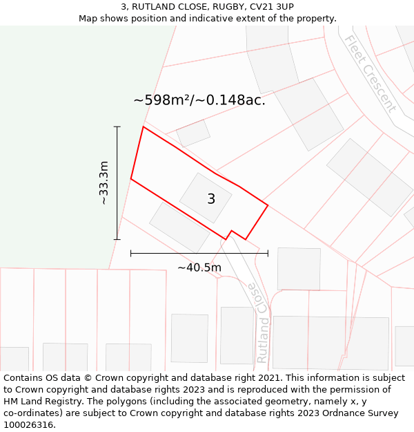 3, RUTLAND CLOSE, RUGBY, CV21 3UP: Plot and title map