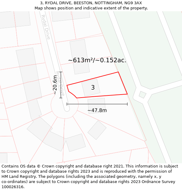 3, RYDAL DRIVE, BEESTON, NOTTINGHAM, NG9 3AX: Plot and title map