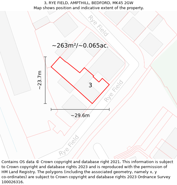 3, RYE FIELD, AMPTHILL, BEDFORD, MK45 2GW: Plot and title map