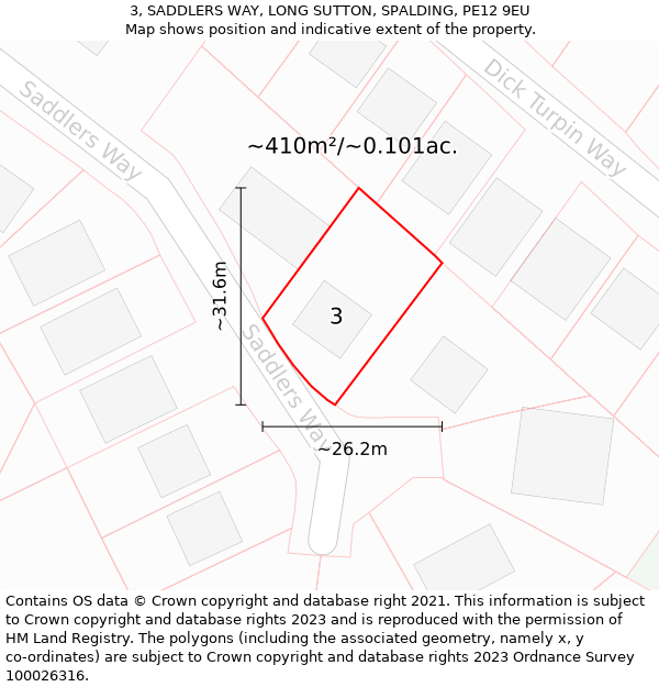 3, SADDLERS WAY, LONG SUTTON, SPALDING, PE12 9EU: Plot and title map