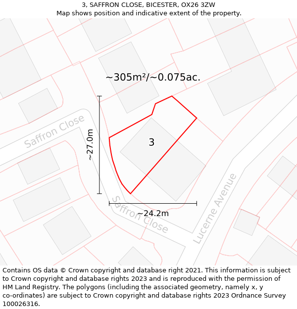 3, SAFFRON CLOSE, BICESTER, OX26 3ZW: Plot and title map