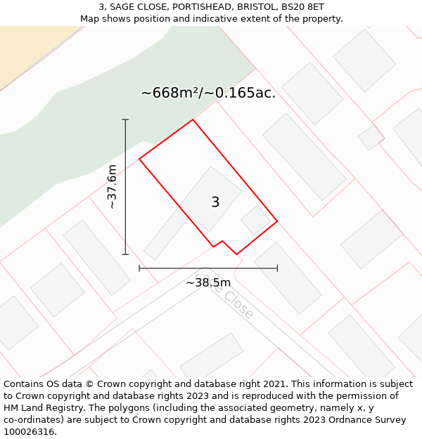 3, SAGE CLOSE, PORTISHEAD, BRISTOL, BS20 8ET: Plot and title map