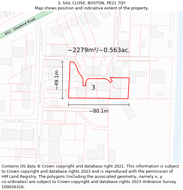 3, SAIL CLOSE, BOSTON, PE21 7QY: Plot and title map