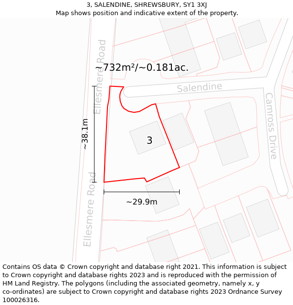 3, SALENDINE, SHREWSBURY, SY1 3XJ: Plot and title map