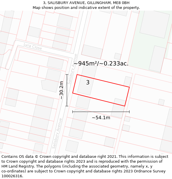 3, SALISBURY AVENUE, GILLINGHAM, ME8 0BH: Plot and title map