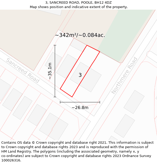 3, SANCREED ROAD, POOLE, BH12 4DZ: Plot and title map
