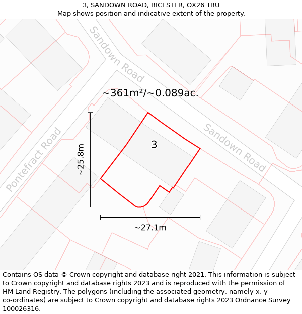 3, SANDOWN ROAD, BICESTER, OX26 1BU: Plot and title map