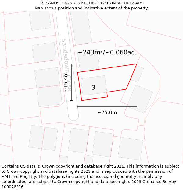 3, SANDSDOWN CLOSE, HIGH WYCOMBE, HP12 4FA: Plot and title map