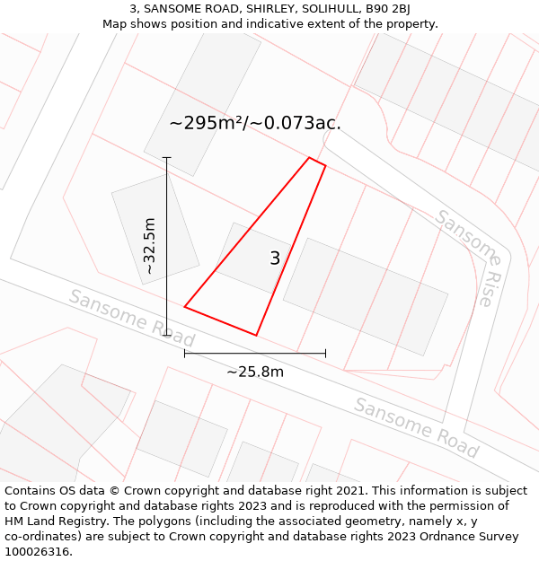 3, SANSOME ROAD, SHIRLEY, SOLIHULL, B90 2BJ: Plot and title map