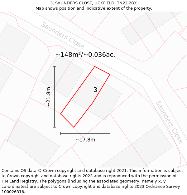 3, SAUNDERS CLOSE, UCKFIELD, TN22 2BX: Plot and title map