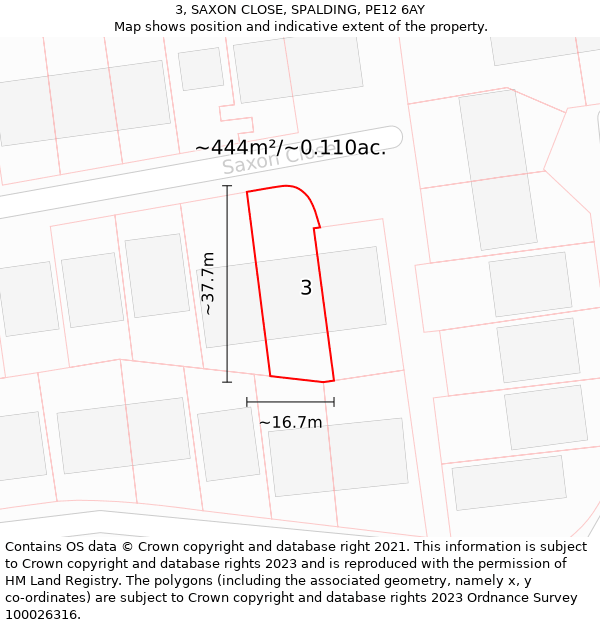 3, SAXON CLOSE, SPALDING, PE12 6AY: Plot and title map