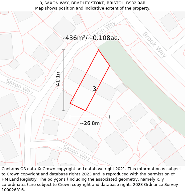 3, SAXON WAY, BRADLEY STOKE, BRISTOL, BS32 9AR: Plot and title map