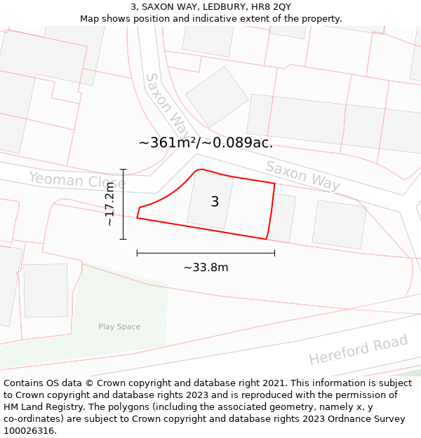 3, SAXON WAY, LEDBURY, HR8 2QY: Plot and title map