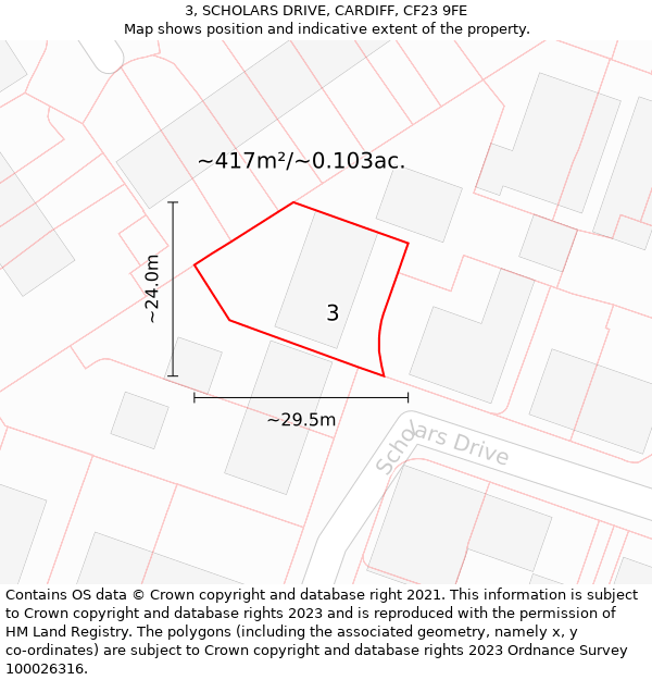 3, SCHOLARS DRIVE, CARDIFF, CF23 9FE: Plot and title map